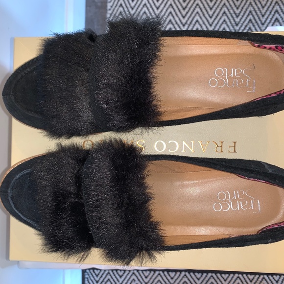 Franco Sarto Shoes - Franco Sarto black suede loafers with faux fur, size 8.5 B.